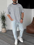 Striped Royal Embroidered Oversize T-Shirt