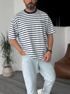 Striped Royal Embroidered Oversize T-Shirt