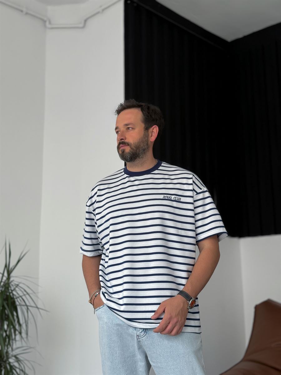 Striped Royal Embroidered Oversize T-Shirt