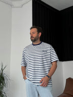 Striped Royal Embroidered Oversize T-Shirt