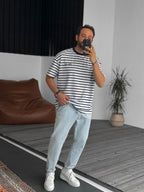 Striped Royal Embroidered Oversize T-Shirt