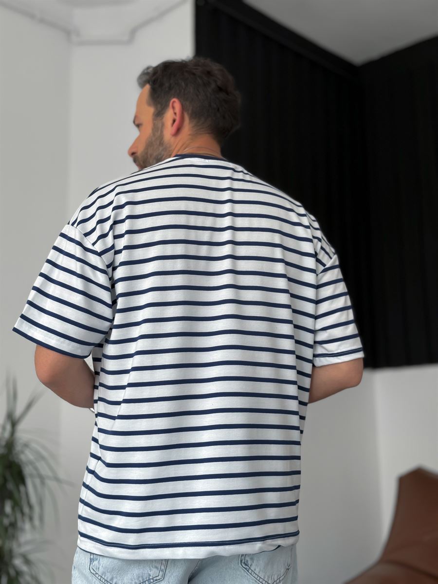 Striped Royal Embroidered Oversize T-Shirt