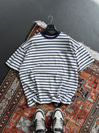 Striped Royal Embroidered Oversize T-Shirt