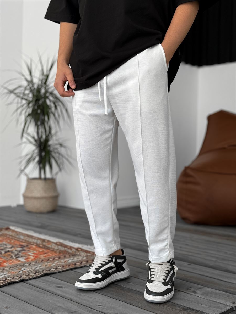 White Stitched Waffle Fabric Trousers KE-5036/5043