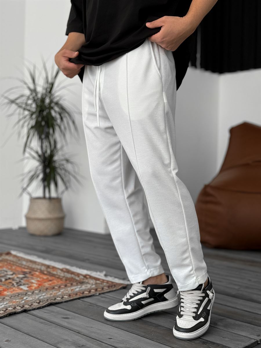 White Stitched Waffle Fabric Trousers KE-5036/5043