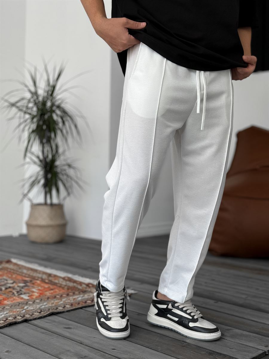 White Stitched Waffle Fabric Trousers KE-5036/5043