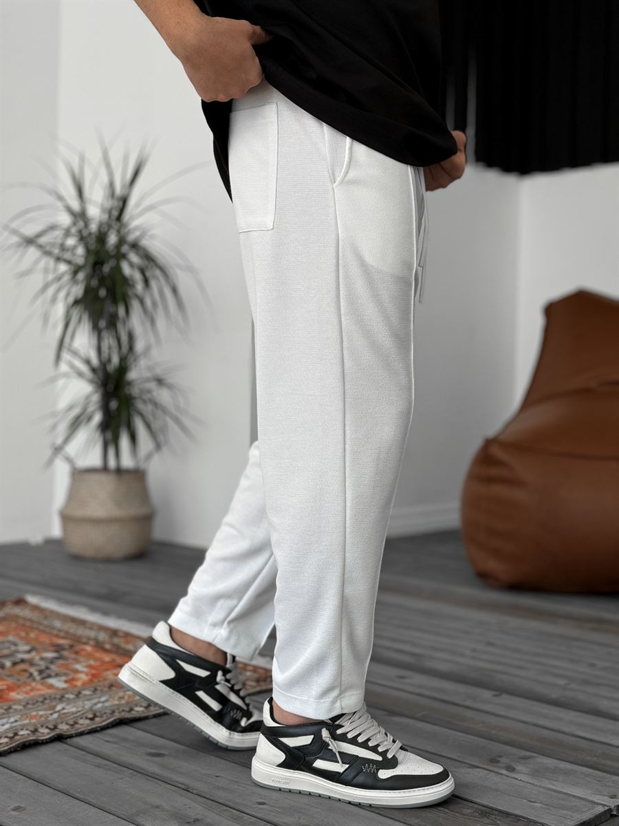 White Stitched Waffle Fabric Trousers KE-5036/5043