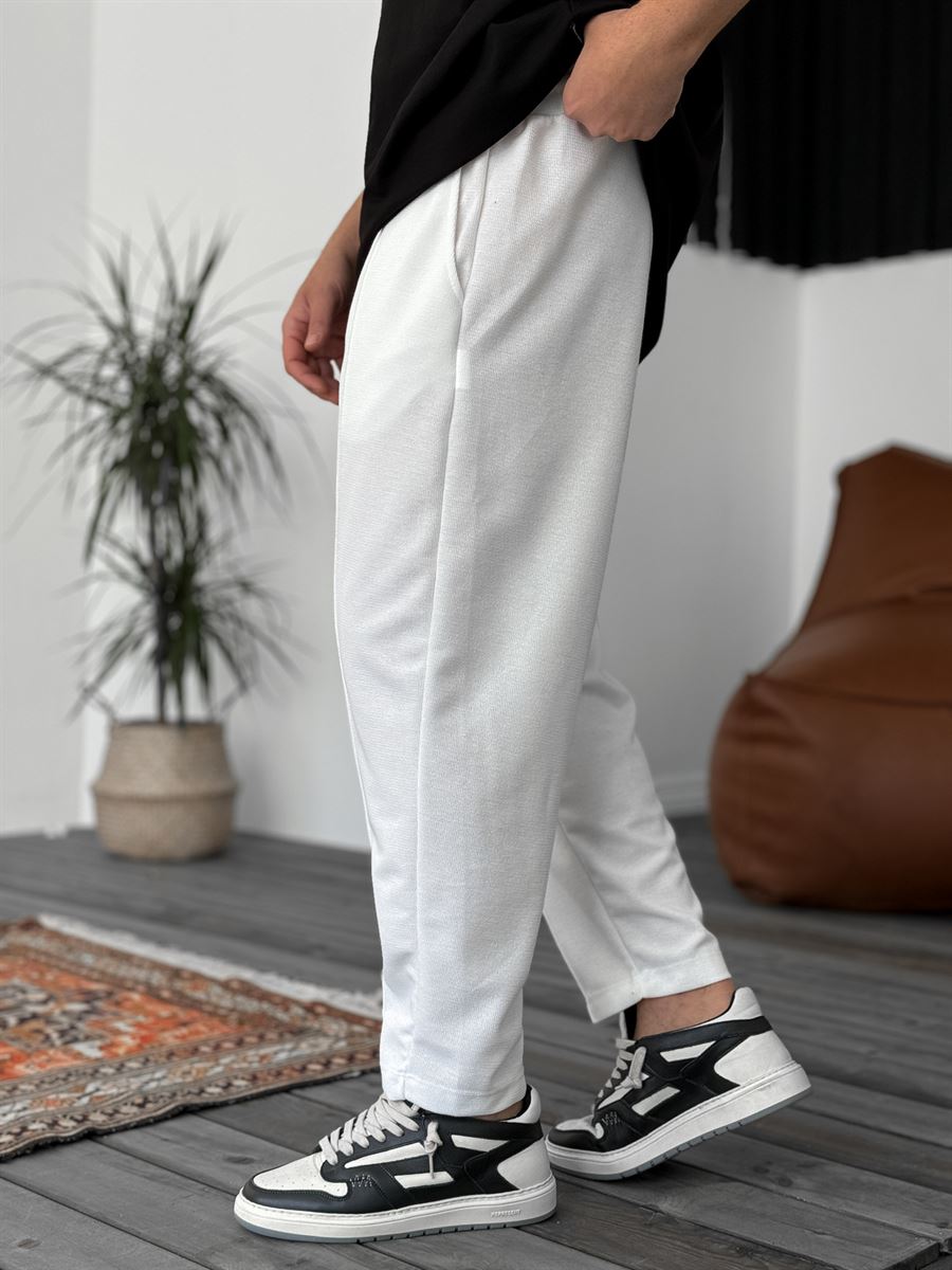 White Stitched Waffle Fabric Trousers KE-5036/5043
