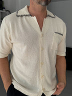 Off-White Knit Shirt with Stitching Detail G-009