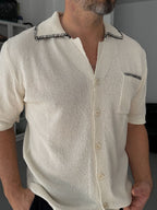 Off-White Knit Shirt with Stitching Detail G-009