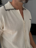 Off-White Knit Shirt with Stitching Detail G-009