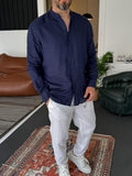 Mandarin Collar Raw Linen Shirt