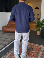 Mandarin Collar Raw Linen Shirt