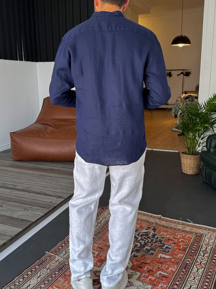 Mandarin Collar Raw Linen Shirt