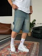 Washed Denim Shorts with Pocket Detail