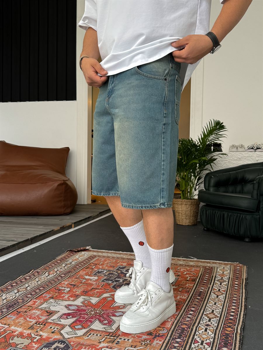 Washed Denim Shorts with Pocket Detail