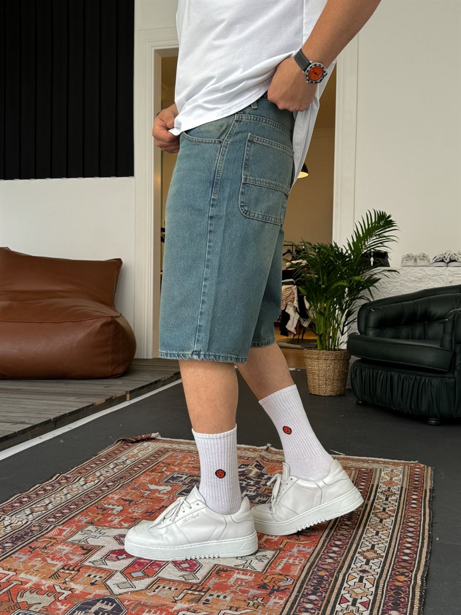 Washed Denim Shorts with Pocket Detail