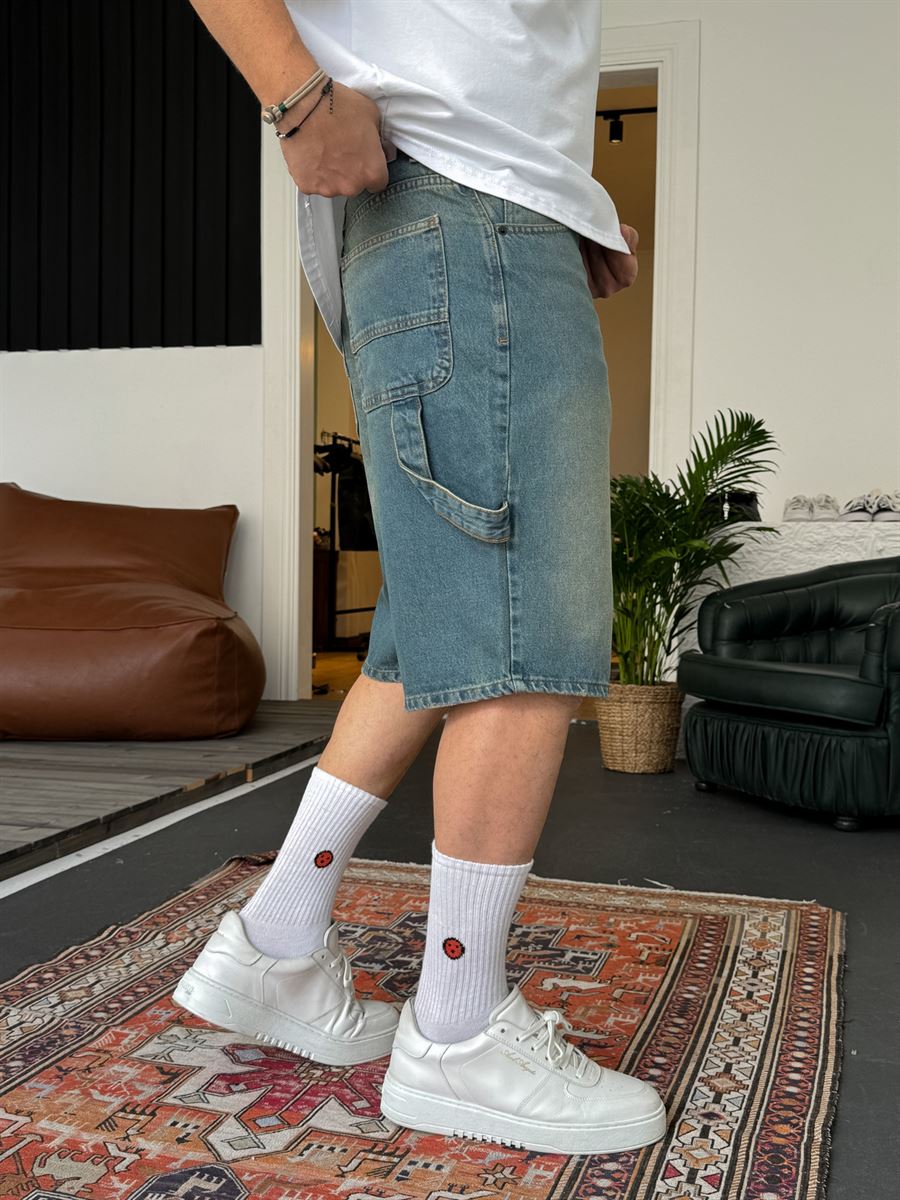 Washed Denim Shorts with Pocket Detail