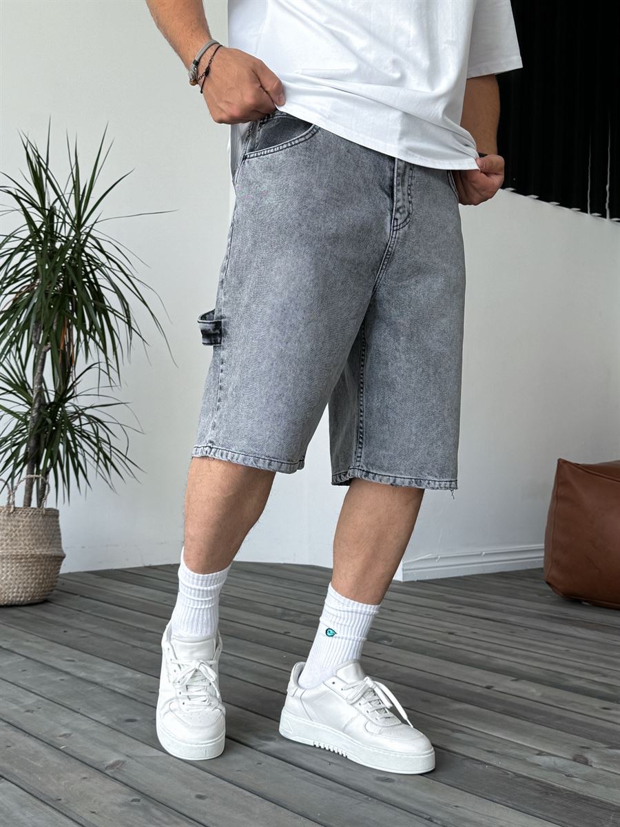 Washed Denim Shorts with Pocket Detail