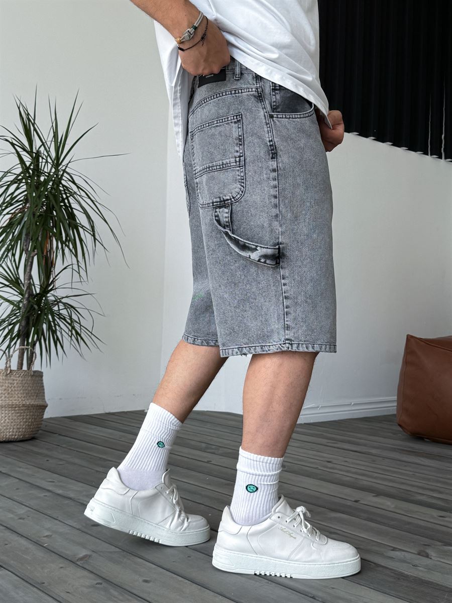 Washed Denim Shorts with Pocket Detail