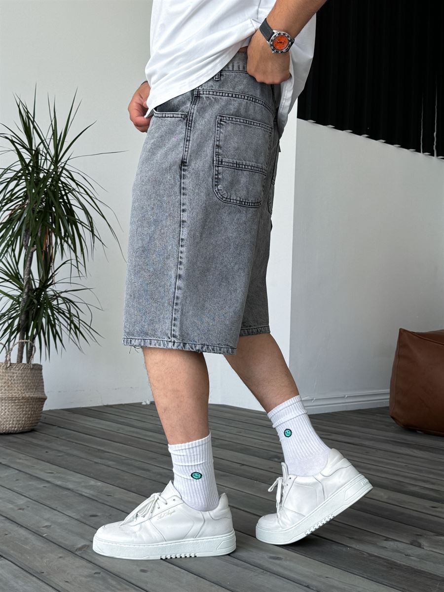 Washed Denim Shorts with Pocket Detail