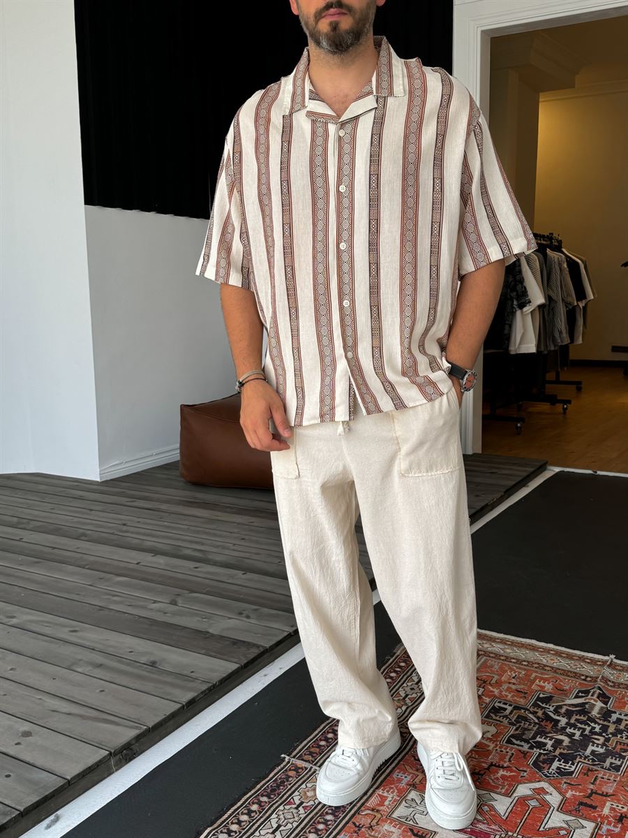 Patterned Striped Short Sleeve Shirt