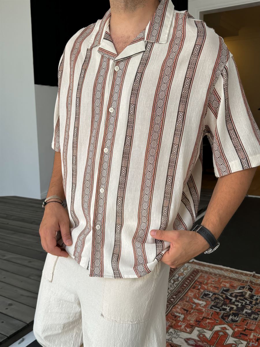 Patterned Striped Short Sleeve Shirt