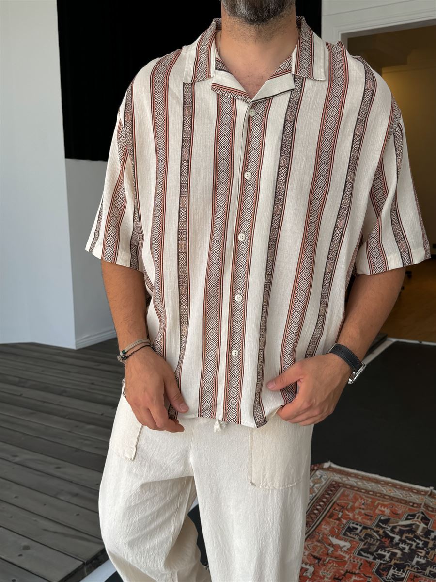 Patterned Striped Short Sleeve Shirt