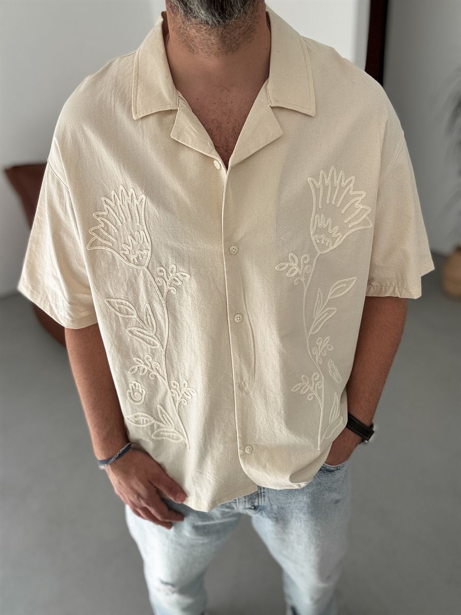Floral Embroidered Short Sleeve Shirt