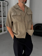 Khaki Double Pocket Short Sleeve Shirt V-709