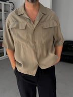 Khaki Double Pocket Short Sleeve Shirt V-709
