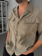 Khaki Double Pocket Short Sleeve Shirt V-709