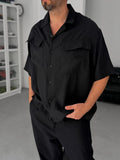 Black Double Pocket Short Sleeve Shirt V-709
