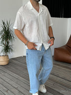 Diamond Pattern Embroidered Short Sleeve Shirt