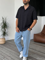 Diamond Pattern Embroidered Short Sleeve Shirt