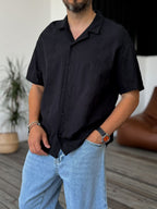 Diamond Pattern Embroidered Short Sleeve Shirt