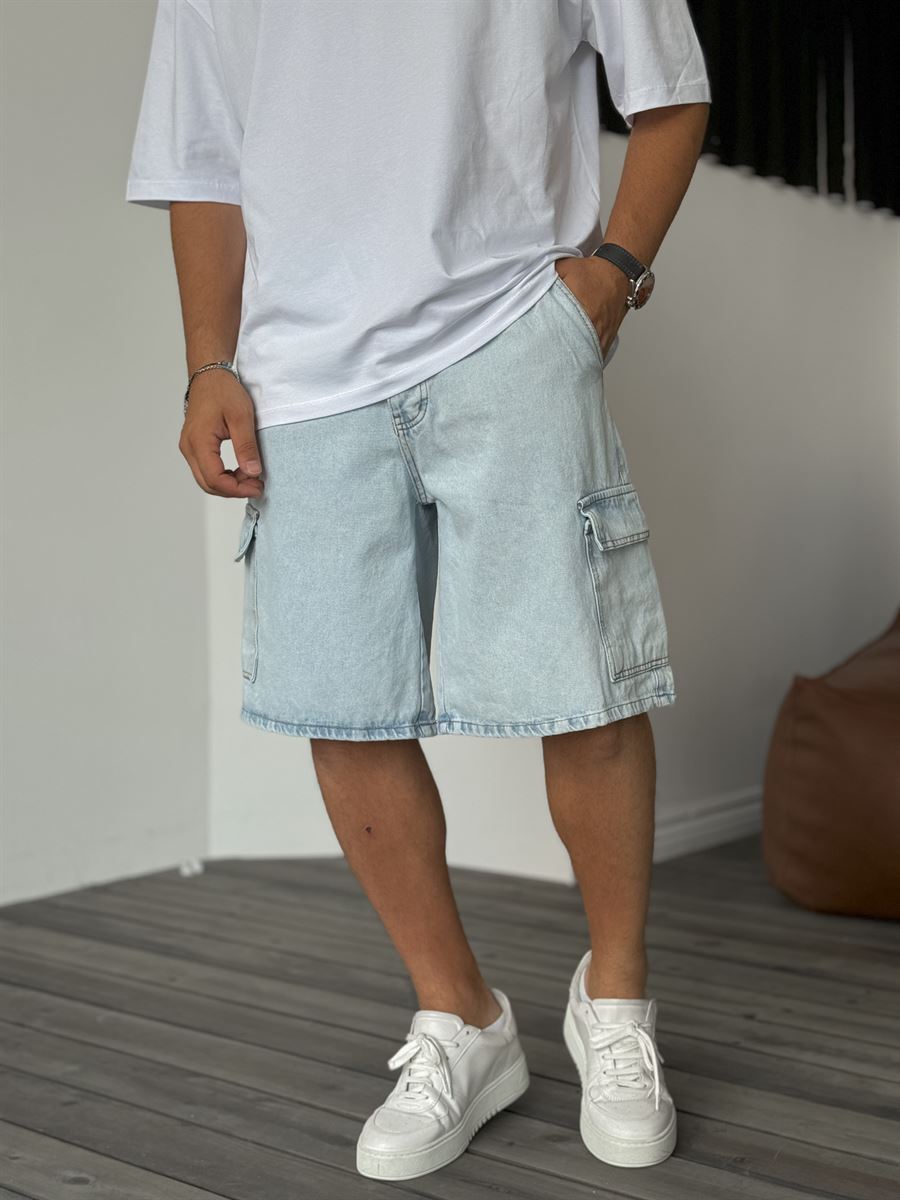 Washed Cargo Denim Shorts