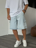 Washed Cargo Denim Shorts