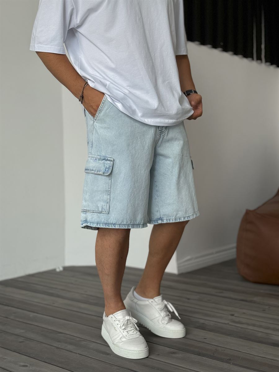 Washed Cargo Denim Shorts