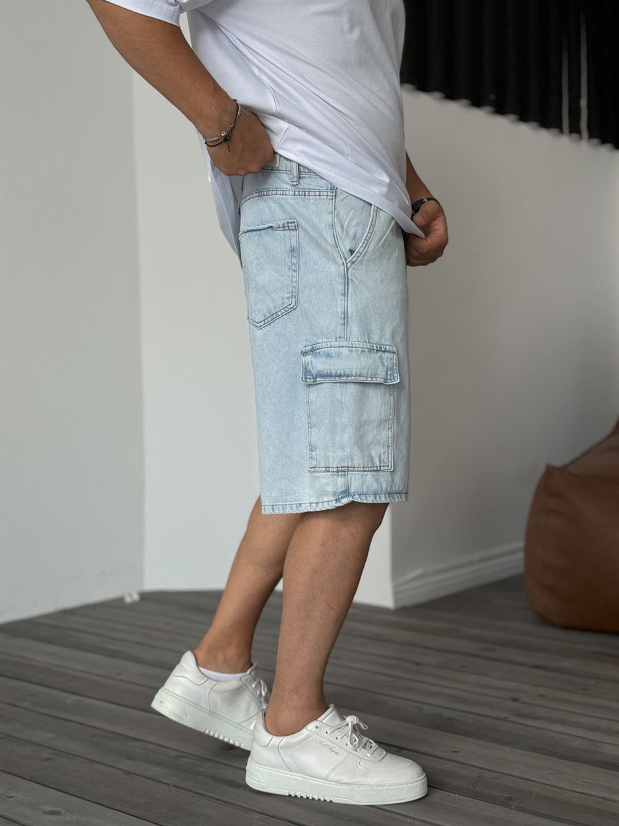 Washed Cargo Denim Shorts