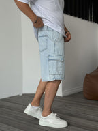 Washed Cargo Denim Shorts