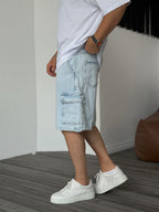 Washed Cargo Denim Shorts