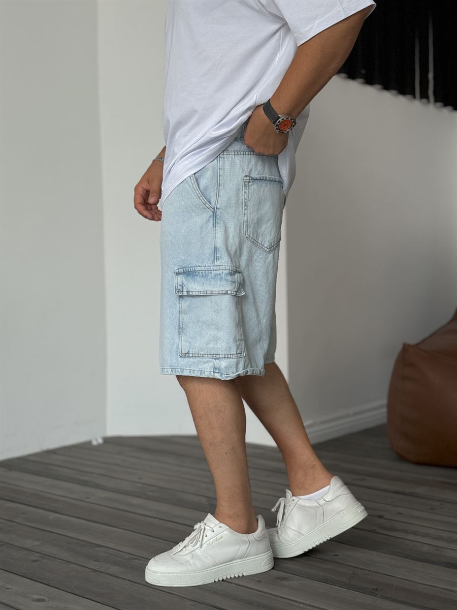 Washed Cargo Denim Shorts