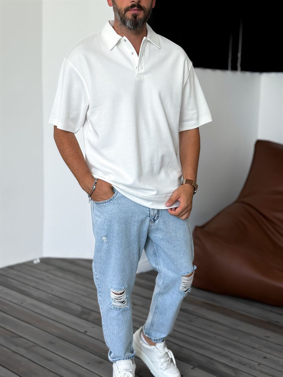 Ribbed Polo Neck T-Shirt