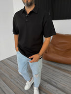 Ribbed Polo Neck T-Shirt