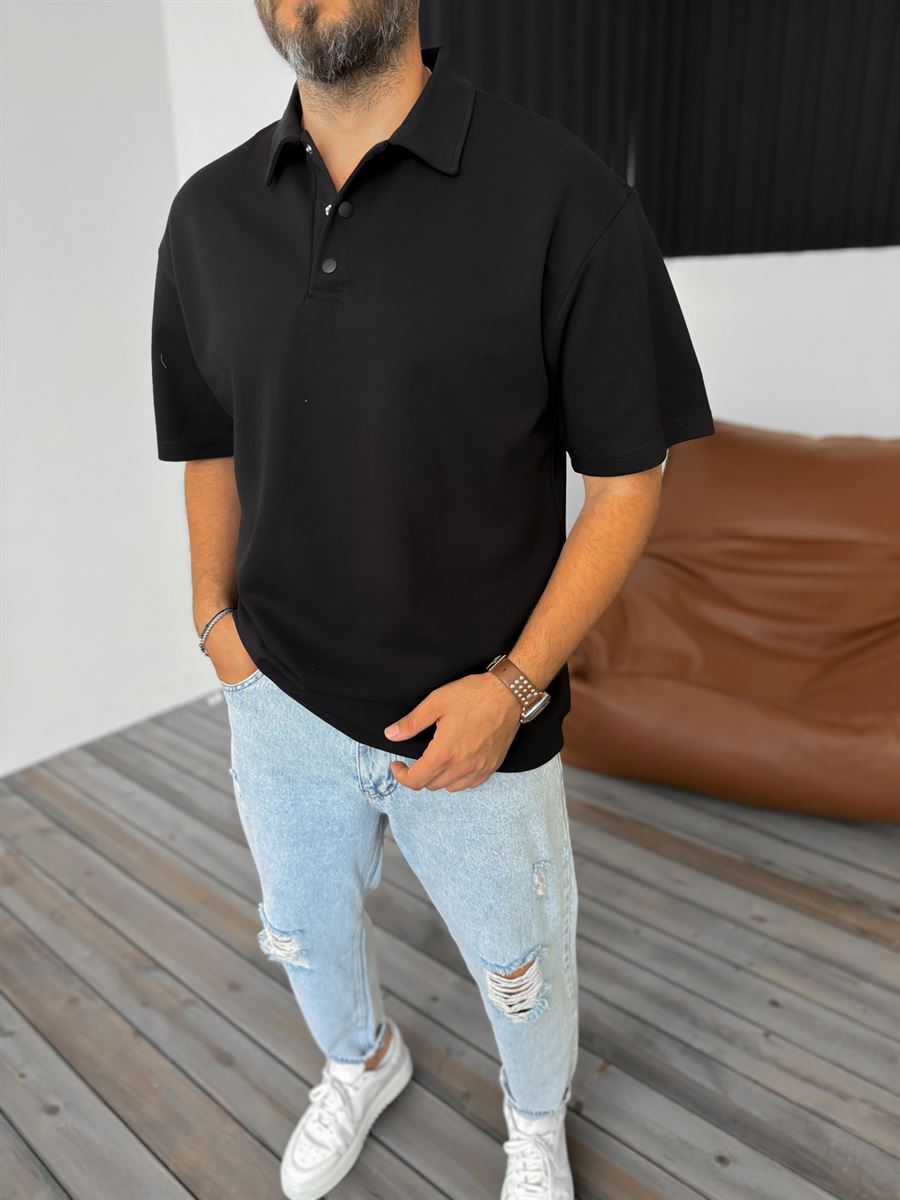 Ribbed Polo Neck T-Shirt