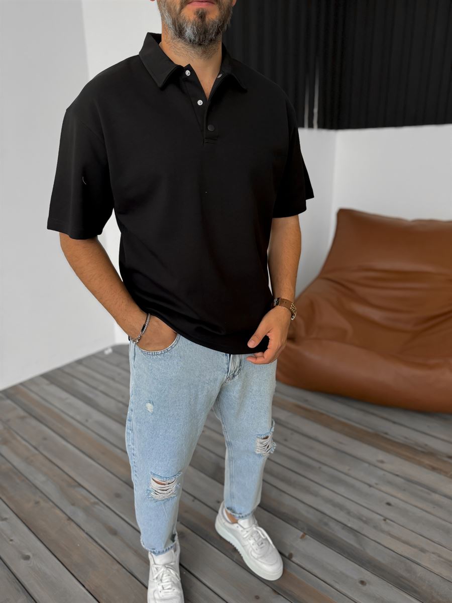 Ribbed Polo Neck T-Shirt