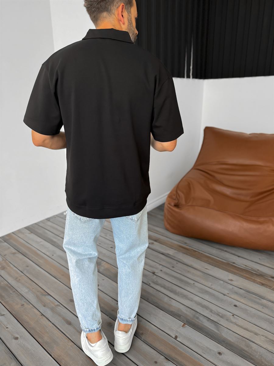 Ribbed Polo Neck T-Shirt