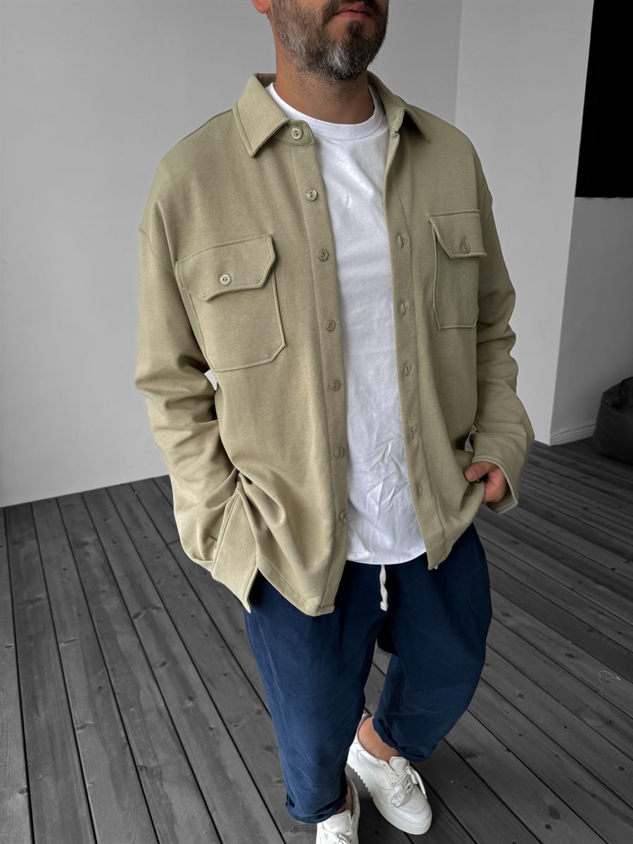 Buttoned Cotton Jacket with Pockets