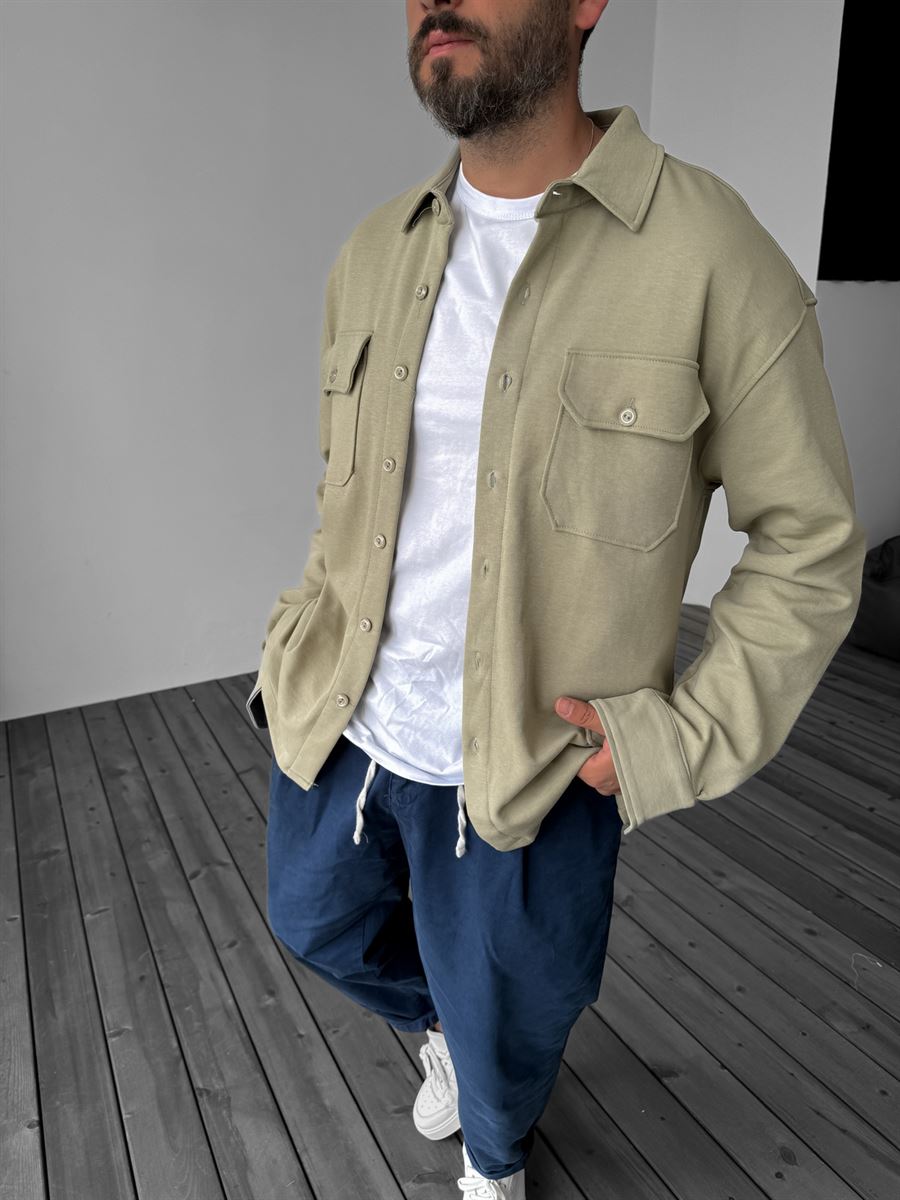 Buttoned Cotton Jacket with Pockets